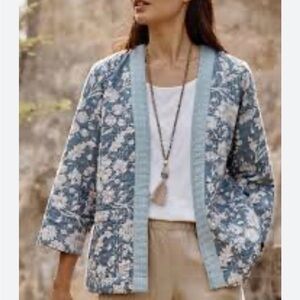 J. Jill Light Blue and White Stitched Jacket